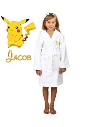 Yellow Squirrel Cartoon Design & Custom Name Embroidery on Kids Hooded Bathrobe